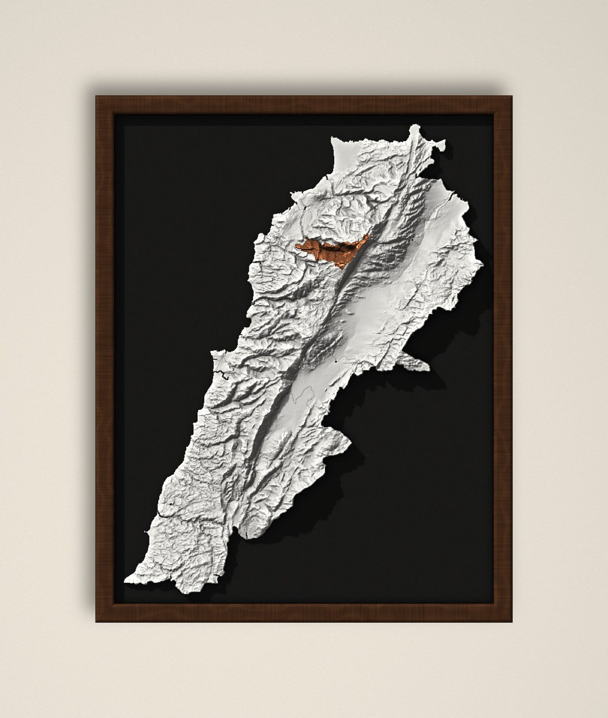 A Stone map with Bcharre in metallic copper brown